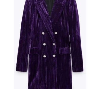 Zara purple velvet blazer dress , new no tags